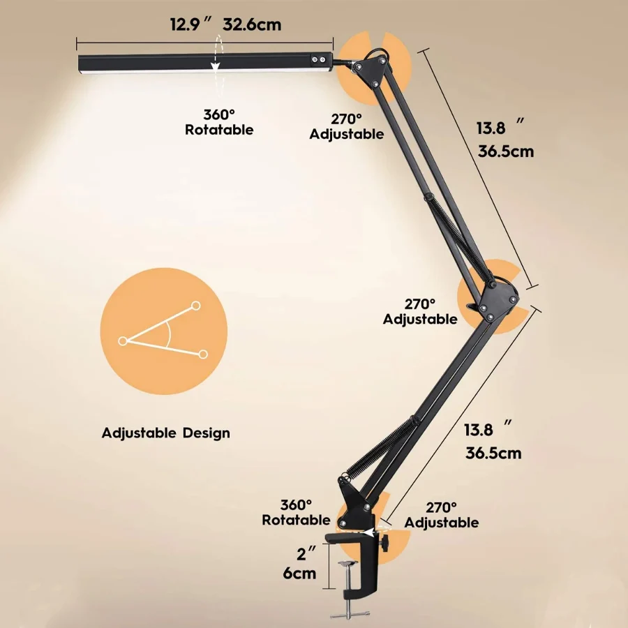 LED Desk Lamp with Clamp Swing Arm