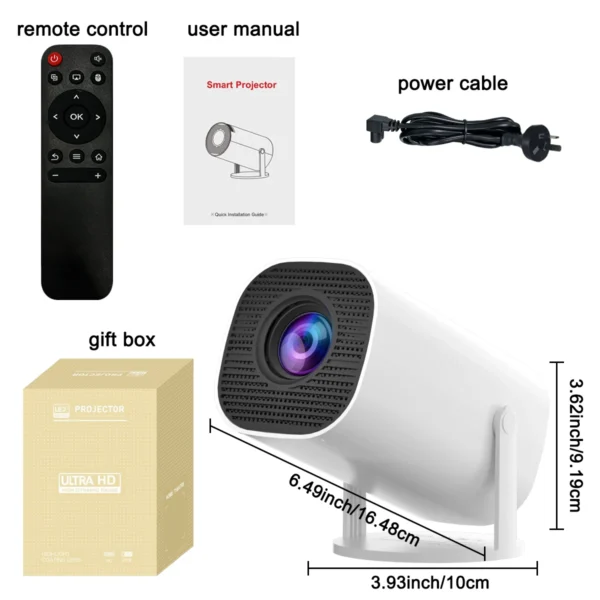 Mini Projector with WiFi, Bluetooth, 4K Support, Android System