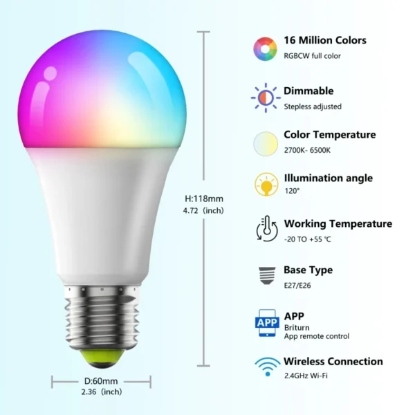 LED Smart Bulb E27 100-240V Color Changing LED Bulb
