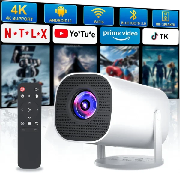 Mini Projector with WiFi & Bluetooth, 4K Support, Android System